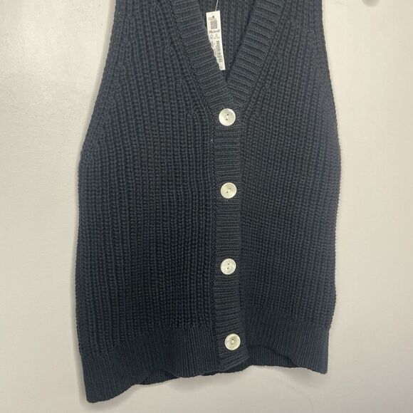 MADEWELL Cutaway Sweater Vest Women Small Black Button Up NEW Cotton Blend NQ338 - Picture 3 of 11